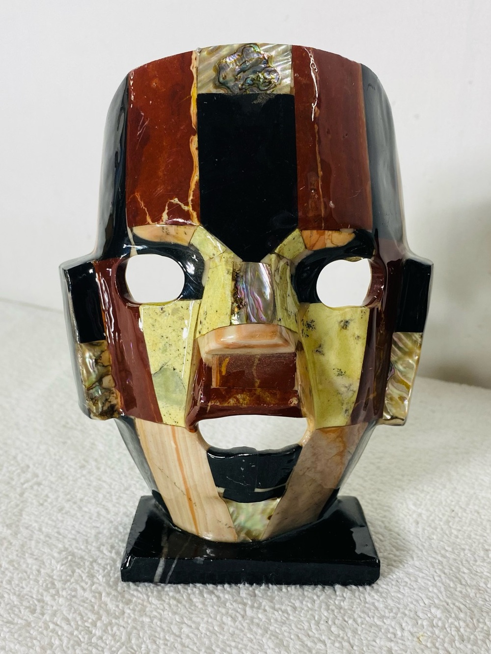 Vintage Mexican Stone Mosaic Mask Abalone Jasper Mayan Aztec Art